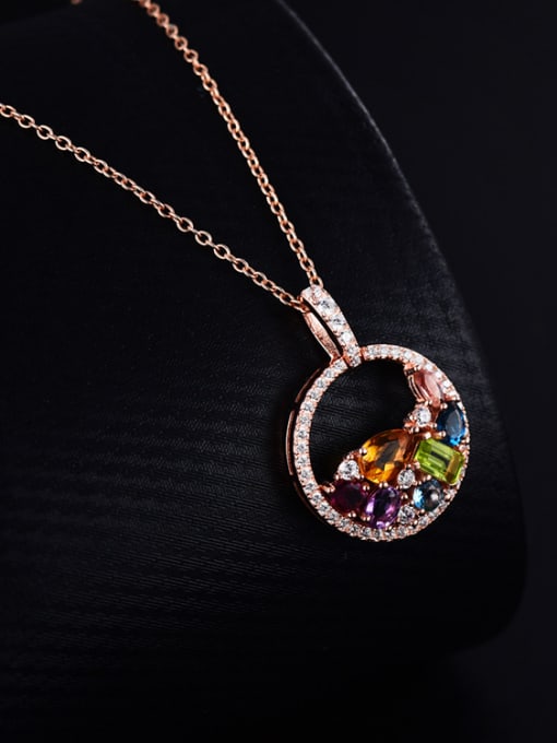 Deli Fashion Multi-color Gemstones Round Necklace 2