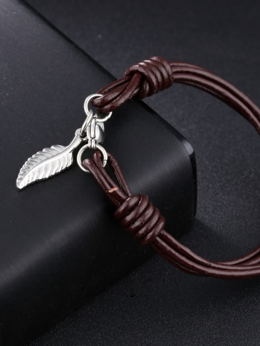Open Sky Retro style Brown Artificial Leather Leaf Bracelet 2