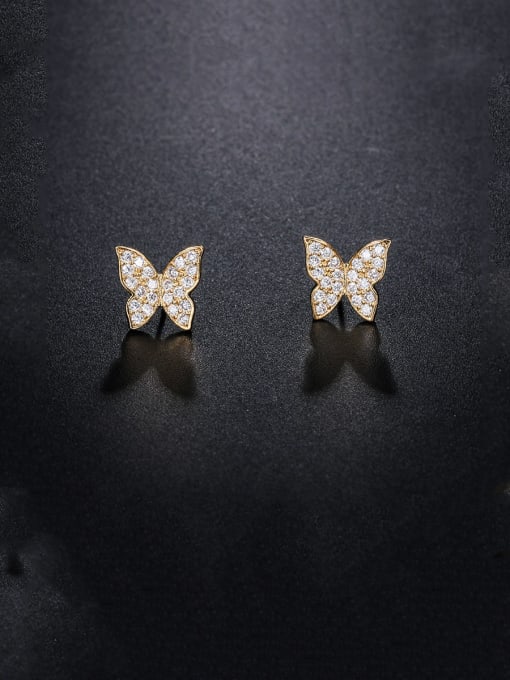 Mo Hai Copper With Cubic Zirconia Cute Butterfly Stud Earrings 0