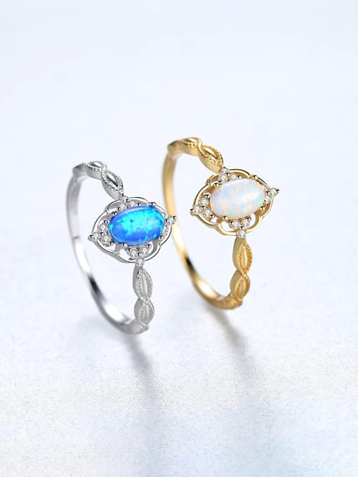 CCUI 925 Sterling Silver With  Opal Simplistic Oval Band Rings 2