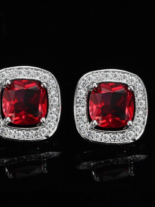 Red 2018 Simple Square AAA Zircons stud Earring