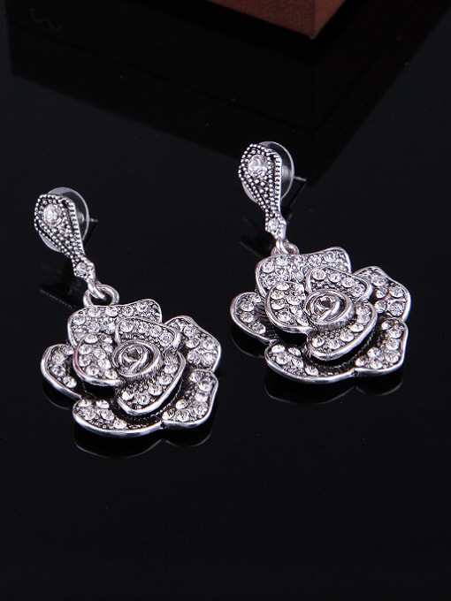 BESTIE Alloy Antique Silver Plated Vintage style Artificial Stones Flower Three Pieces Jewelry Set 2