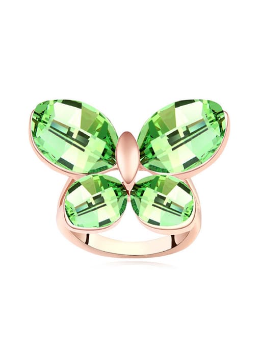 green Exaggerated Oval austrian Crystals Butterfly Alloy Ring