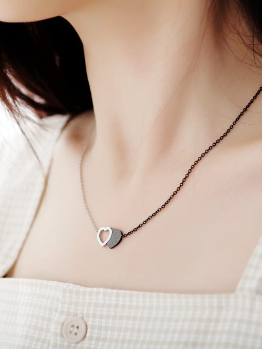 Open Sky Stainless Steel With Rose Gold Plated  Trendy  frosted Heart Necklaces 1