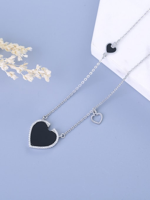 One Silver Simple Black Heart shaped Carnelian 925 Silver Necklace 3