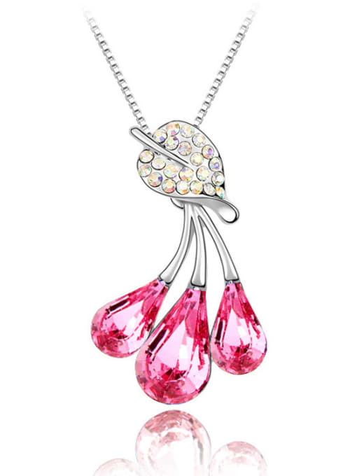 pink Exquisite Water Drop austrian Crystals Little Leaf Alloy Necklace