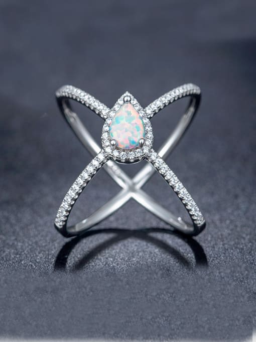 White Opal Stone Cross Ring