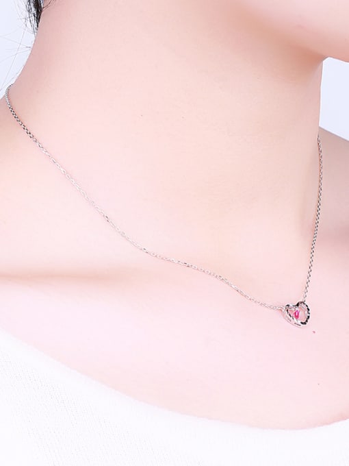 One Silver Pink Heart Necklace 1