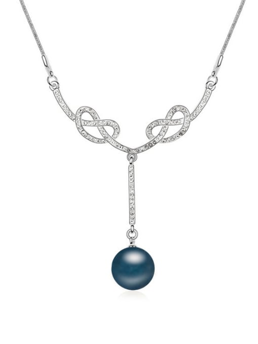 royal blue Fashion Imitation Pearl Shiny Crystals Alloy Neckace