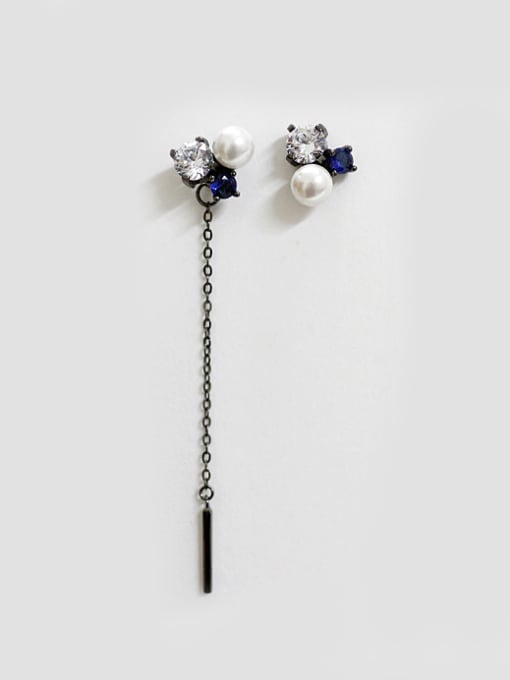 Black Fashion Artificial Pearl Cubic Zirconias Silver Stud Earrings