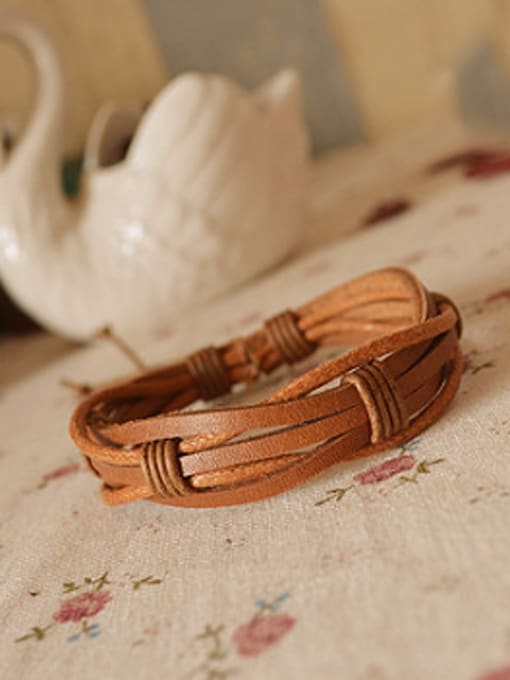 Yellow Coffee All-match Multi-layer Cownhide Leather Bracelet