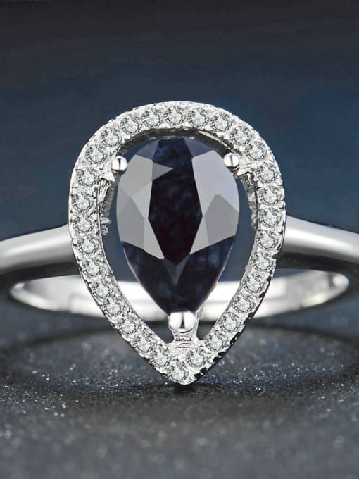 ZK Water Drop Black Sapphire Zircons White Gold Plated Ring 2