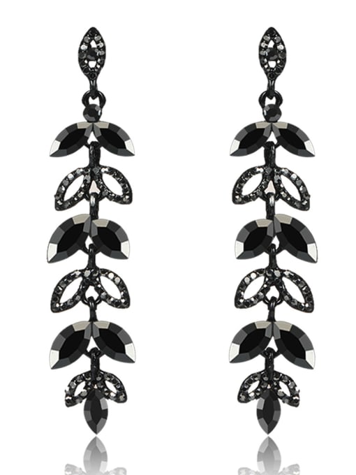 black Stainless Steel With Inserted drill  Luxury Leaf Earrings