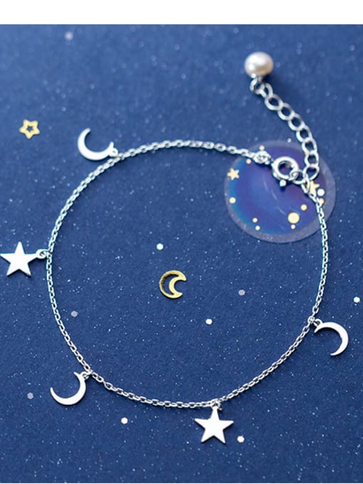 Rosh 925 Sterling Silver With Platinum Plated Simplistic Star Ank moon Anklet 1
