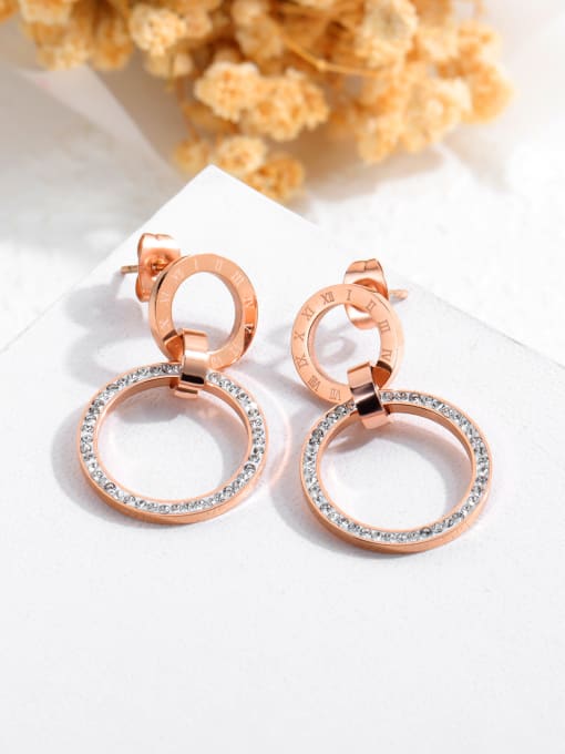 Open Sky Stainless Steel With Rose Gold Plated Delicate Round with Rome number Stud Earrings 1
