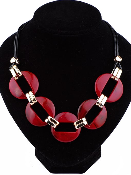 red Exaggerated Acrylic Hollow Round Alloy Necklace