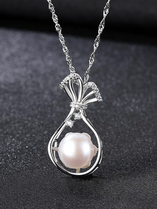 White Platinum Pure silver water wave chain freshwater pearl gift bag Necklace