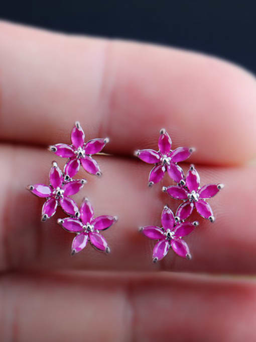 Red Lucky Flower Hypoallergenic  Really Platinum Plated Cluster earring