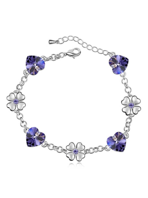purple Fashion Heart austrian Crystals Flowers Alloy Bracelet