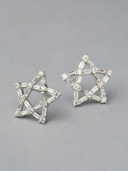 One Silver Fashion Hollow Star Shiny Zirconias-covered 925 Silver Stud Earrings 0