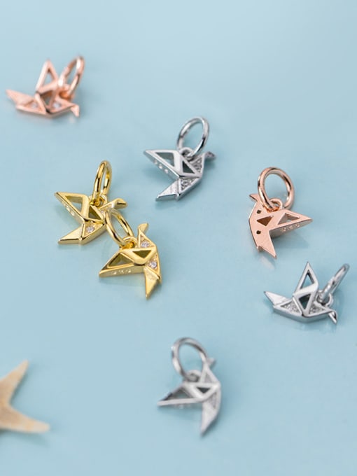 FAN 925 Sterling Silver With  Cubic Zirconia  Personality Paper Crane  Pendants 4