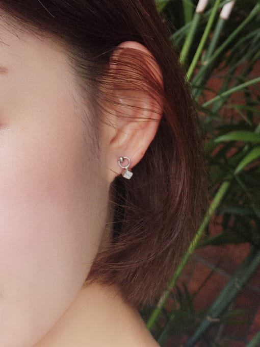 Peng Yuan Tiny Geometrical Cube 925 Silver Stud Earrings 1