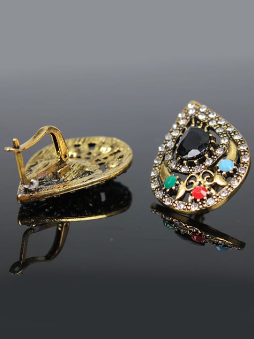 Gujin Water Drop shaped Resin stones Crystals Retro style Alloy Earrings 2