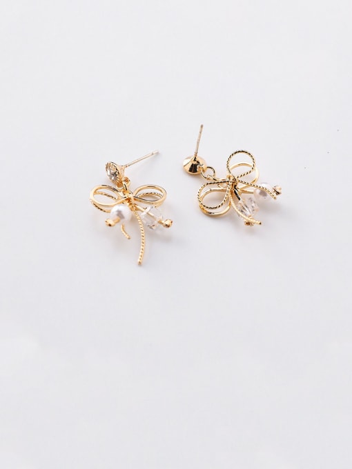 Girlhood Alloy With Artificial Pearl Simplistic Bowknot Stud Earrings 1