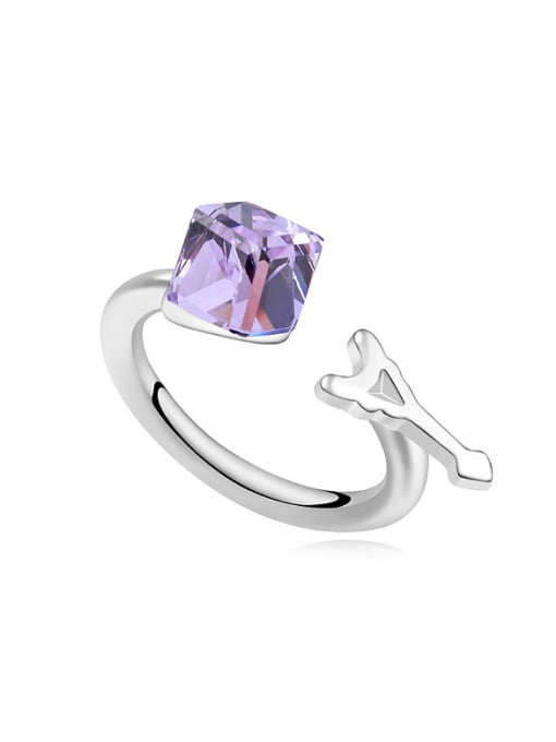 purple Personalized Cubic austrian Crystal-accented Opening Alloy Ring