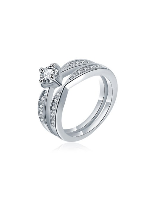 Ronaldo Exquisite Round Shaped Zircon Platinum Plated Ring Set