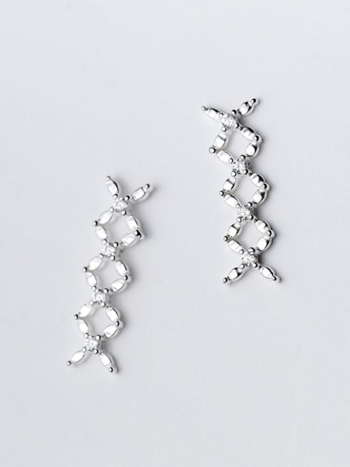 Rosh Personality Cross Design Rhinestones Silver Stud Earrings 0