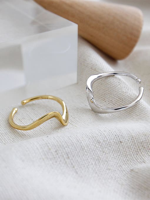 DAKA 925 Sterling Silver With Smooth Simplistic Irregular Free Size Rings 2
