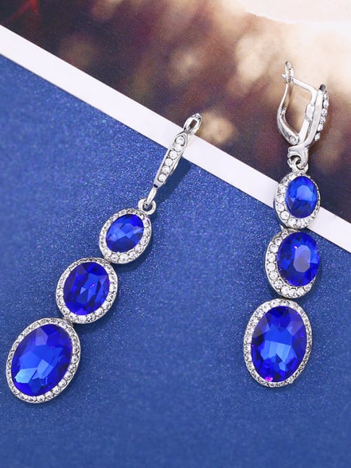 blue Copper With Glass stone Trendy Oval Drop Earrings