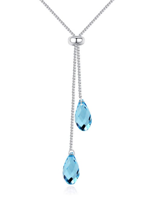 blue Simple Water Drop austrian Crystals Platinum Plated Necklace