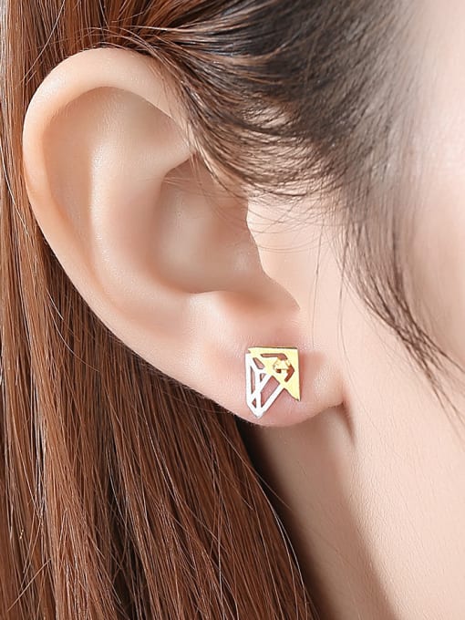 CCUI 925 Sterling Silver With Glossy Simplistic Geometric Stud Earrings 1