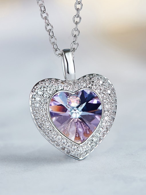 Purple Swarovki Crystals Heart Shaped Necklace