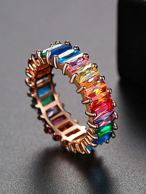 US  8#-T19I23 Copper With Gold Plated Luxury Geometric Band Rings