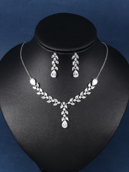 platinum Copper With Platinum Plated Simplistic Leaf Engagement 2 Piece Jewelry Set