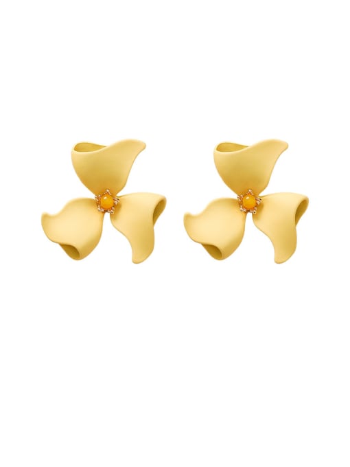 D yellow Alloy With Platinum Plated Simplistic Flower Stud Earrings