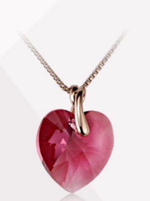 Rose Gold,fuchsia Fashion Austria Crystal Heart Shaped Female Necklace