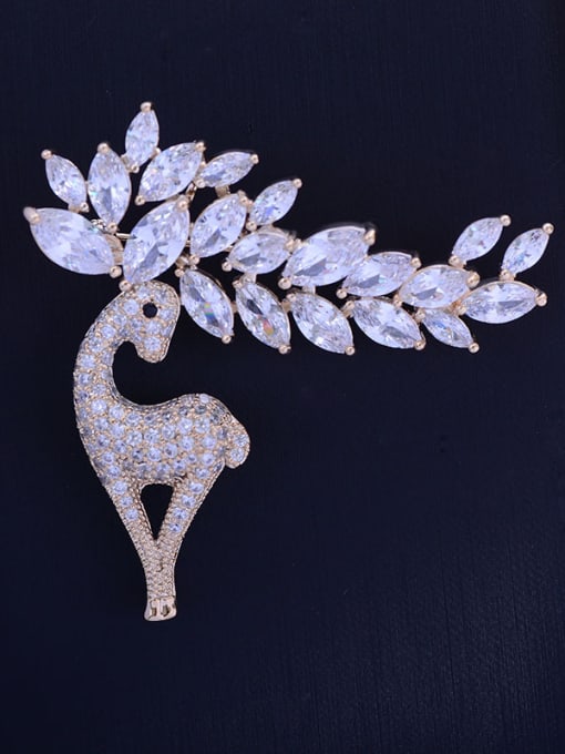 Hua Copper With Cubic Zirconia Plated Cute Animal deer Brooches 0