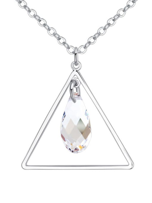White Simple Hollow Triangle Water Drop austrian Crystal Alloy Necklace