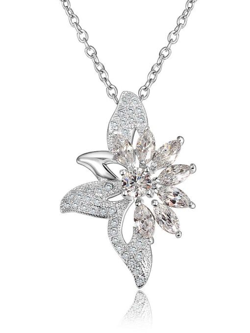 SANTIAGO Fashionable 18K Platinum Plated Flower Shaped Zircon Necklace 0