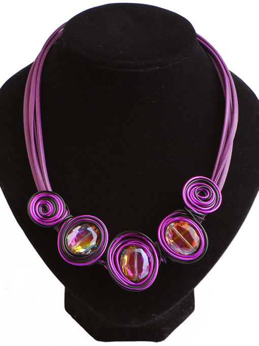 Purple Fashion Exaggerated Handmade Winding-stones Alloy Necklace