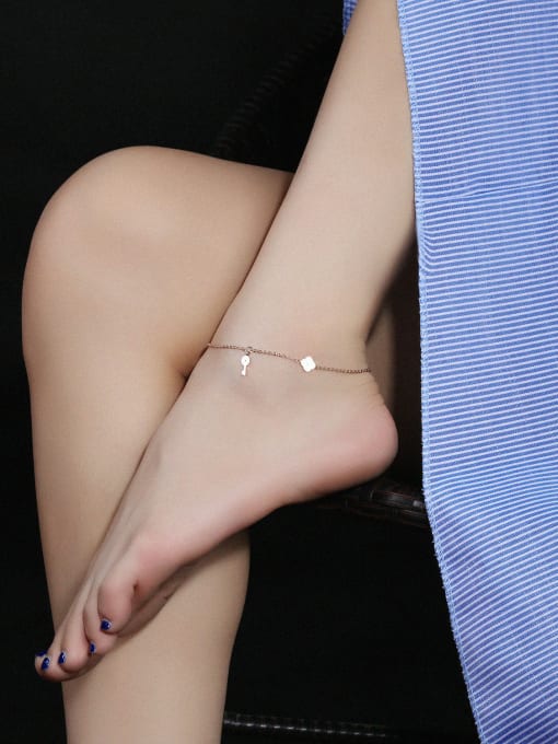 Open Sky Simple Little Key Lock Rose Gold Plated Anklet 1