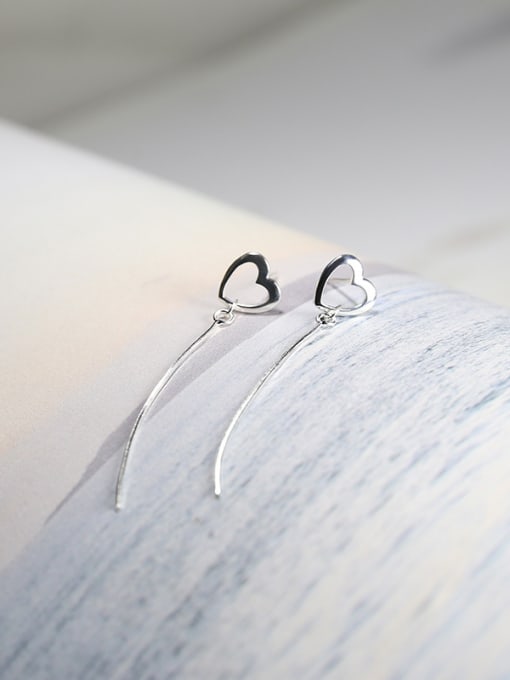 Peng Yuan Simple Hollow Heart Slim Line 925 Silver Stud Earrings 0