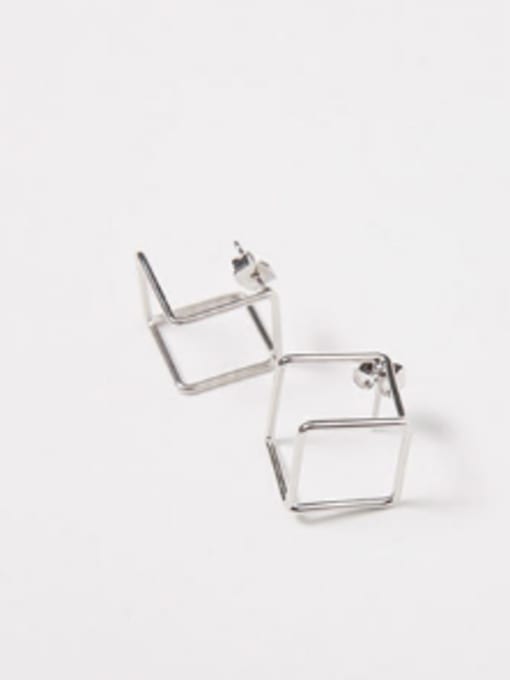 Platinum Simple Hollow Cube Silver Smooth Stud Earrings