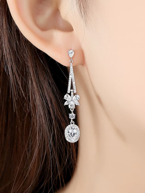 BLING SU Copper With Platinum Plated Fashion Flower Drop Earrings 1