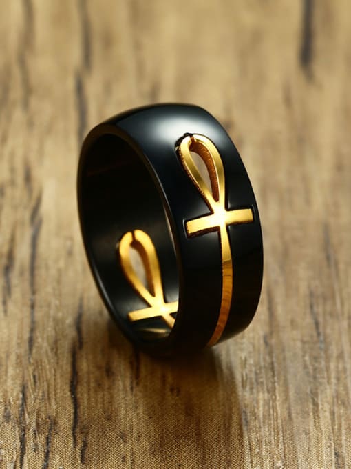 CONG Stainless Steel With Gun Plated Personality Cross Band Rings 1
