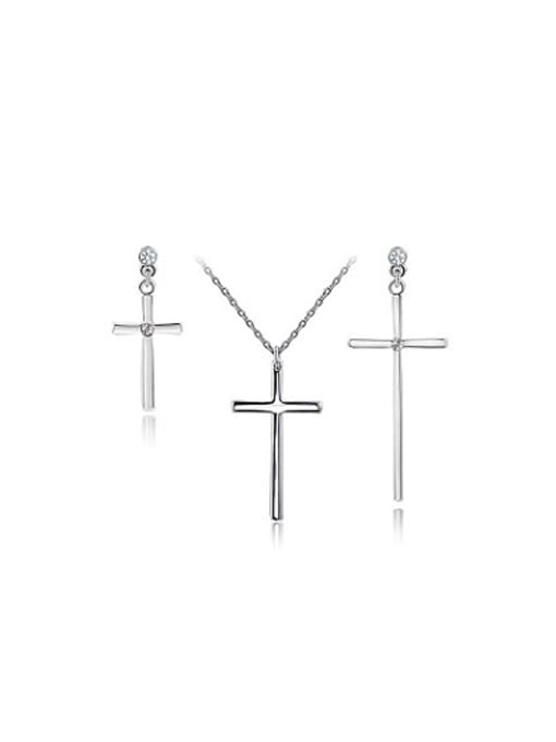 Ronaldo Alloy Platinum Plated Austria Crystal Cross Two Pieces Jewelry Set 0